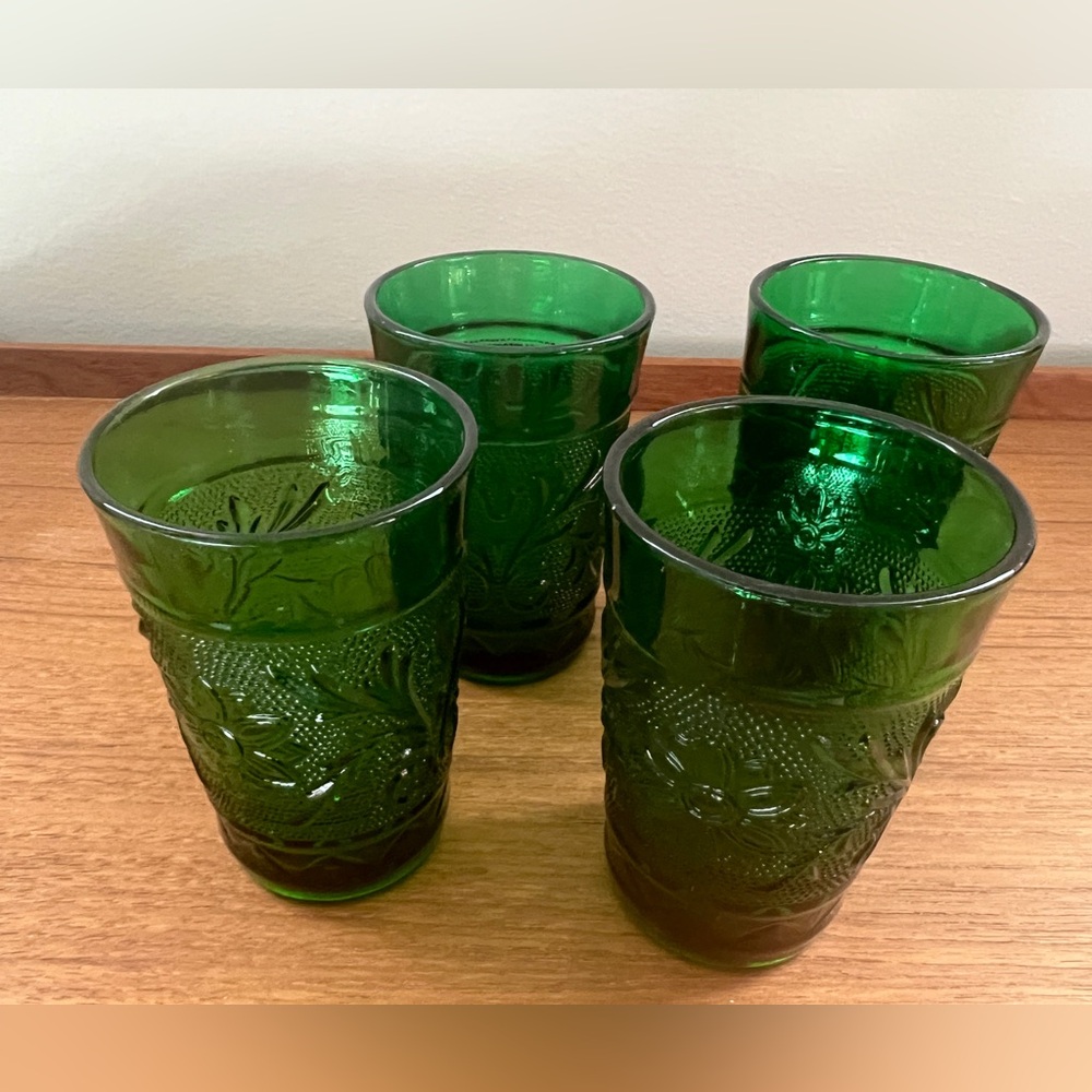Vintage Anchor Hocking Forrest Green Set Of 4 Juice Glasses